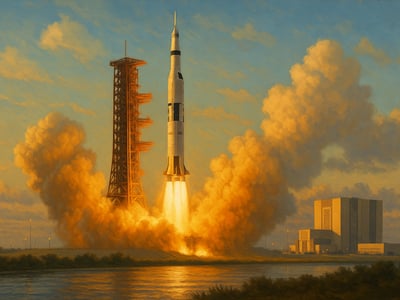 Apollo 10 and its crew during NASA's 1969 lunar mission rehearsal, launched from Kennedy Space Center and carried into lunar orbit.