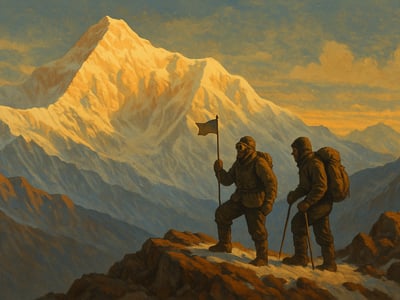 Joe Brown et George Band lors de l’ascension du Kangchenjunga, dans l’Himalaya, à la frontière entre le Népal et le Sikkim, en mai 1955.