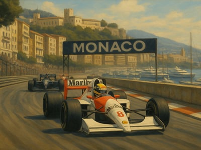 Ayrton Senna al Gran Premio di Monaco del 23 maggio 1993, gara del mondiale di Formula 1 corsa sul Circuit de Monaco a Monte Carlo.