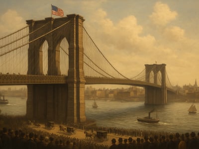 Die Brooklyn Bridge in New York City verbindet Manhattan und Brooklyn über den East River. Sie wurde 1883 für den Verkehr eröffnet.