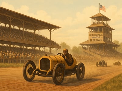Ray Harroun e la Marmon Wasp collegati alla prima gara di 500 miglia all'Indianapolis Motor Speedway il 30 maggio 1911.
