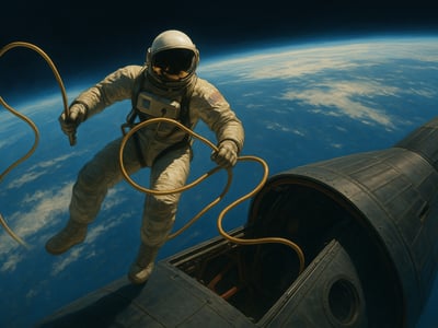 Astronaut Edward H. White II during Gemini 4, when he carried out the first American spacewalk in Earth orbit on June 3, 1965.