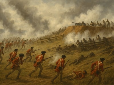 Enfrentamiento entre el ejército británico y la milicia colonial en la península de Charlestown, cerca de Boston, el 17 de junio de 1775.
