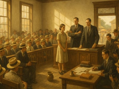 John T. Scopes y el inicio del juicio penal en el tribunal del condado de Rhea, en Dayton, Tennessee, el 10 de julio de 1925.
