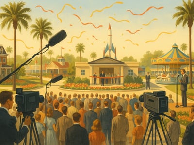 Disneyland à Anaheim, en Californie, lors de son ouverture sur invitation le 17 juillet 1955 sous la supervision de Walt Disney.