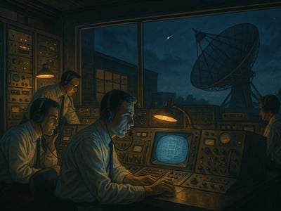 Telstar 1 verband am 23. Juli 1962 Bodenstationen in Nordamerika und Europa für eine live übertragene Fernsehschaltung über den Atlantik.