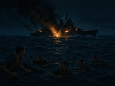 El crucero pesado USS Indianapolis en el mar de Filipinas, vinculado a su hundimiento por el submarino japonés I-58 el 30 de julio de 1945.
