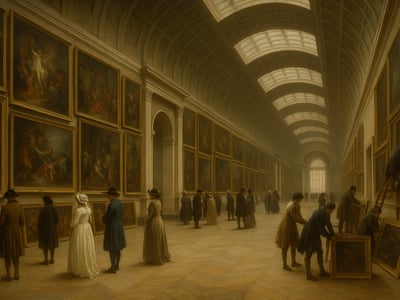 Das Louvre-Palais in Paris als Standort des 1793 eröffneten Musée Central des Arts, eines frühen öffentlichen Museums der Französischen Revolution.