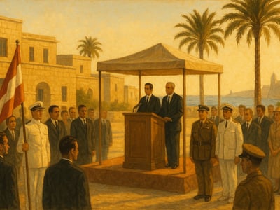 Zypern im Jahr 1960 beim Übergang von britischer Kolonialverwaltung zur Republik. Das Motiv bezieht sich auf die Unabhängigkeit der Insel im östlichen Mittelmeer.