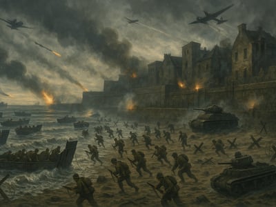 Spojenecké jednotky při nájezdu na Dieppe v okupované Francii 19. srpna 1942. Operace Jubilee skončila téhož dne těžkými ztrátami a zajatci.