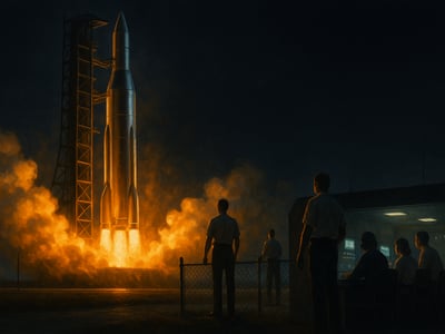 La sonda Voyager 2 en el contexto de su lanzamiento desde Cabo Cañaveral, Florida, el 20 de agosto de 1977, al inicio de una misión hacia los planetas exteriores.