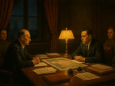 Podpis nemecko-sovietskej dohody o neútočení v Kremli v Moskve 23. augusta 1939. S udalosťou sú spojené mená Molotov a Ribbentrop.