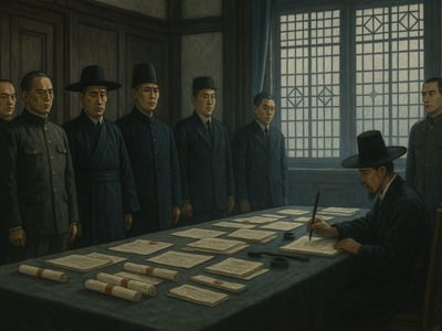 Vyhlášení smlouvy z roku 1910, která v Soulu uvedla Koreu pod formální anexi Japonskem a nahradila správu Korejského císařství koloniální vládou.