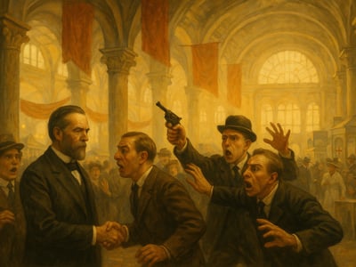 Prezident USA William McKinley při veřejném přijetí na Panamerické výstavě v Buffalu, kde byl 6. září 1901 postřelen.