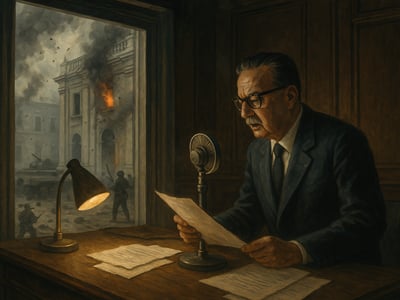 La Moneda, sede presidencial de Chile en Santiago, durante el golpe de Estado del 11 de septiembre de 1973 en que murió Salvador Allende.
