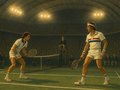 Billie Jean King y Bobby Riggs durante el partido de exhibición disputado en el Houston Astrodome de Houston el 20 de septiembre de 1973.