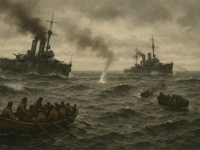 Německá ponorka U-9 spojená s potopením britských křižníků HMS Aboukir, HMS Hogue a HMS Cressy v jižní části Severního moře 22. září 1914.