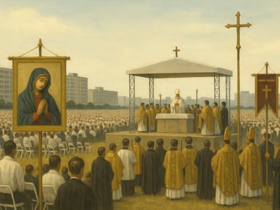 Papa Giovanni Paolo II durante una Messa all'aperto a Bratislava-Petržalka, legata alla beatificazione di Vasiľ Hopko e Zdenka Schelingová il 14 settembre 2003.